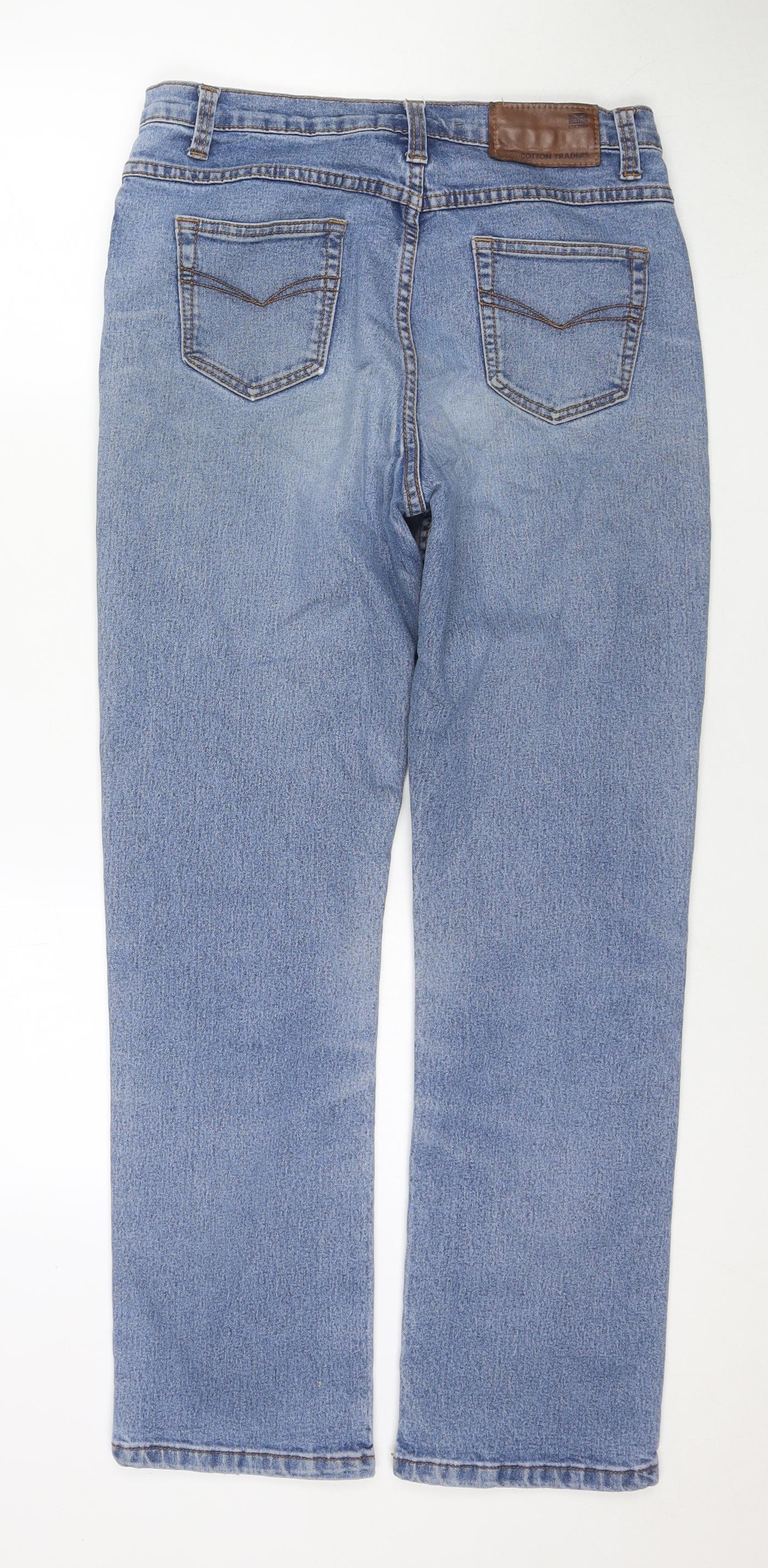 Cotton Traders Womens Blue Cotton Straight Jeans Size 14 L30 in Regular Zip