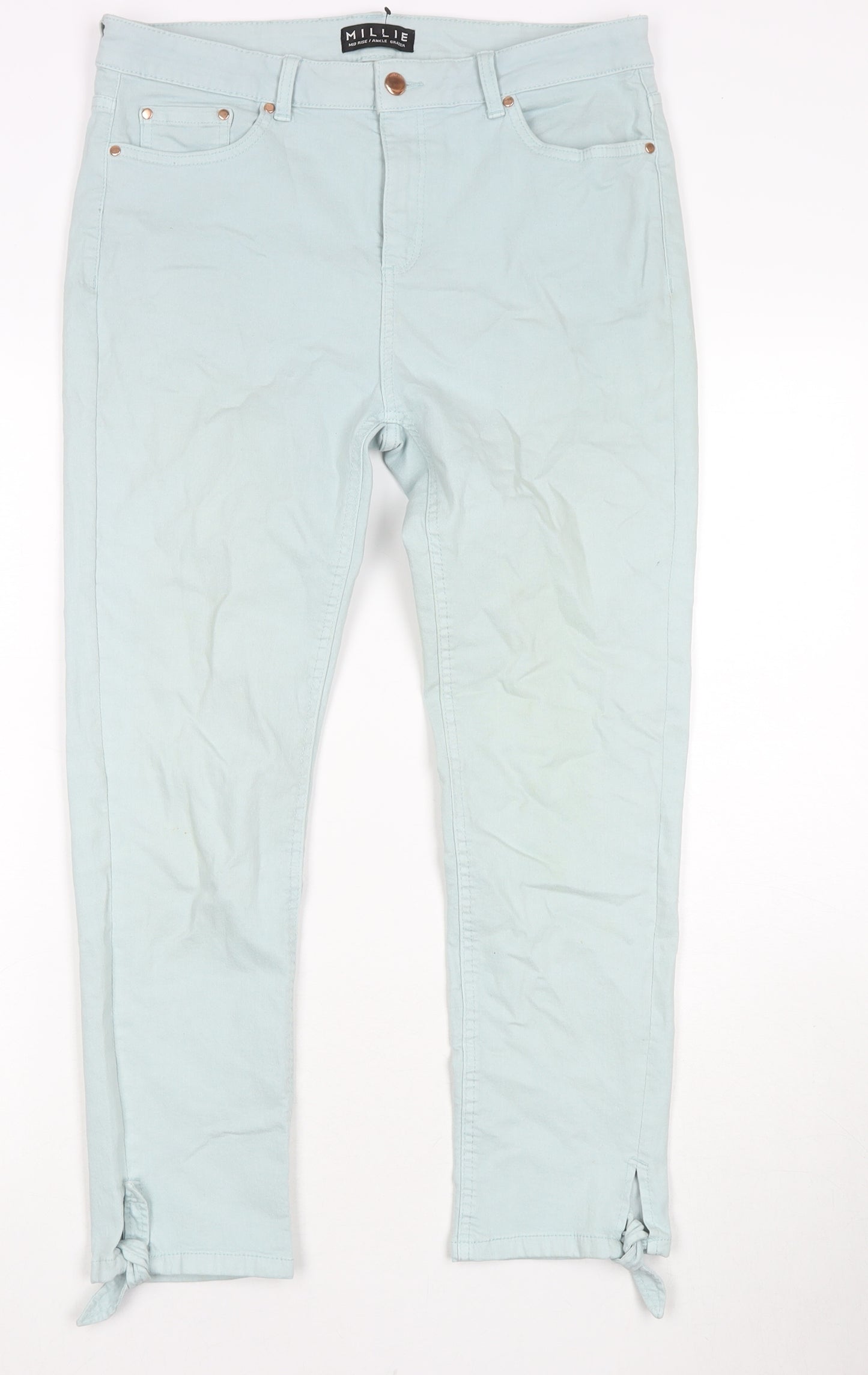 Peacocks Womens Blue Cotton Straight Jeans Size 14 L25 in Regular Zip