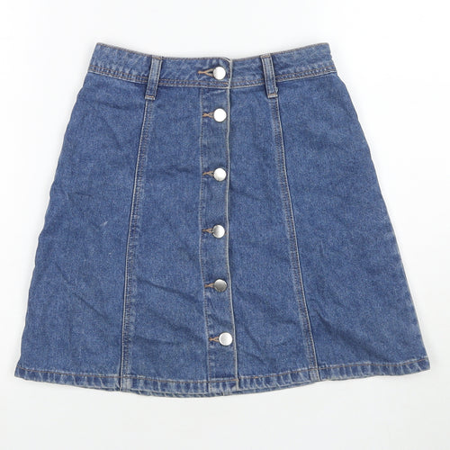 Divided by H&M Womens Blue Cotton A-Line Skirt Size 4 Button