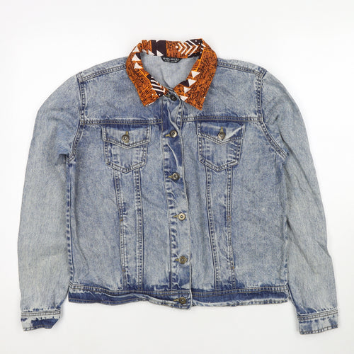 Selected Womens Blue Jacket Size 12 Button - Geometric Patch Detail