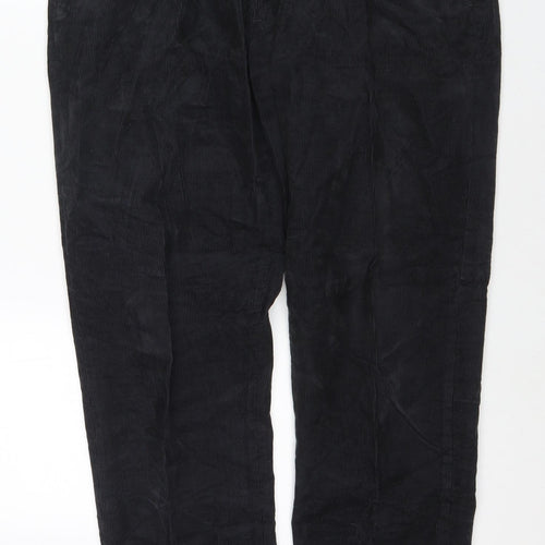 Marks and Spencer Mens Black Cotton Trousers Size 34 in L31 in Regular Zip