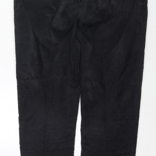 Marks and Spencer Mens Black Cotton Trousers Size 34 in L31 in Regular Zip