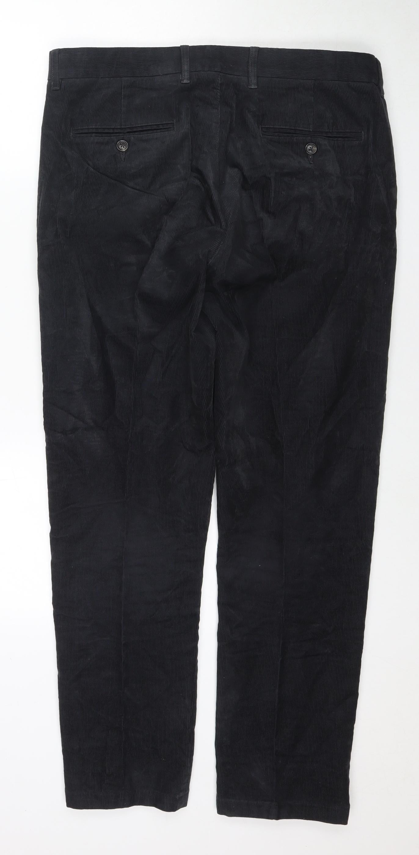 Marks and Spencer Mens Black Cotton Trousers Size 34 in L31 in Regular Zip