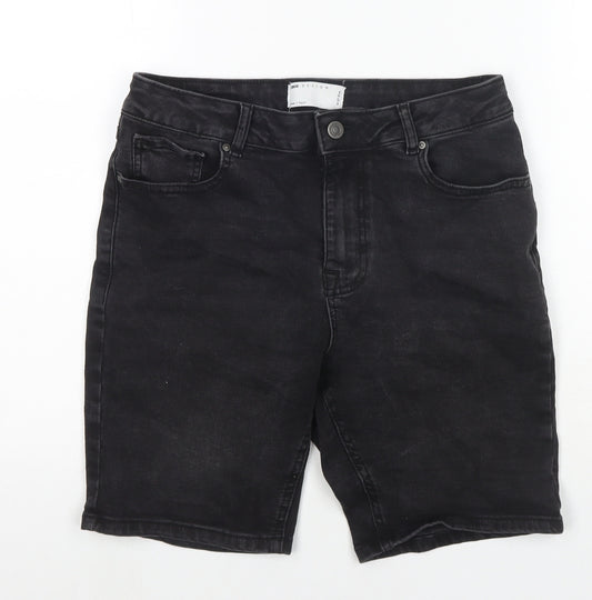 ASOS Mens Black Cotton Bermuda Shorts Size 32 in L6 in Regular Zip