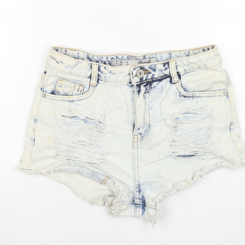 Denim & Co. Womens Blue Cotton Hot Pants Shorts Size 8 L3 in Regular Zip - Distressed