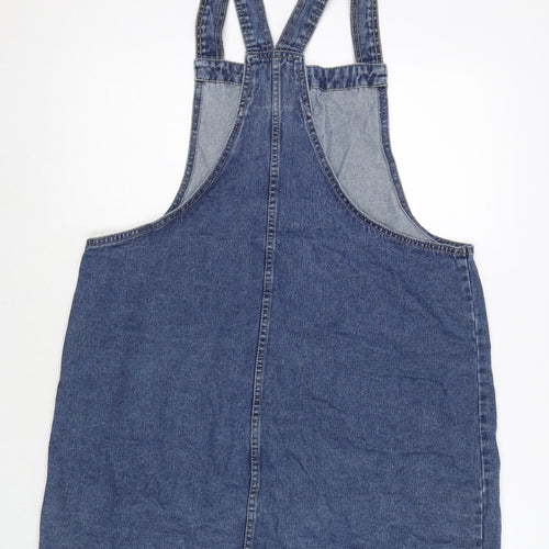 Denim & Co. Womens Blue Cotton Pinafore/Dungaree Dress Size 18 Square Neck Button