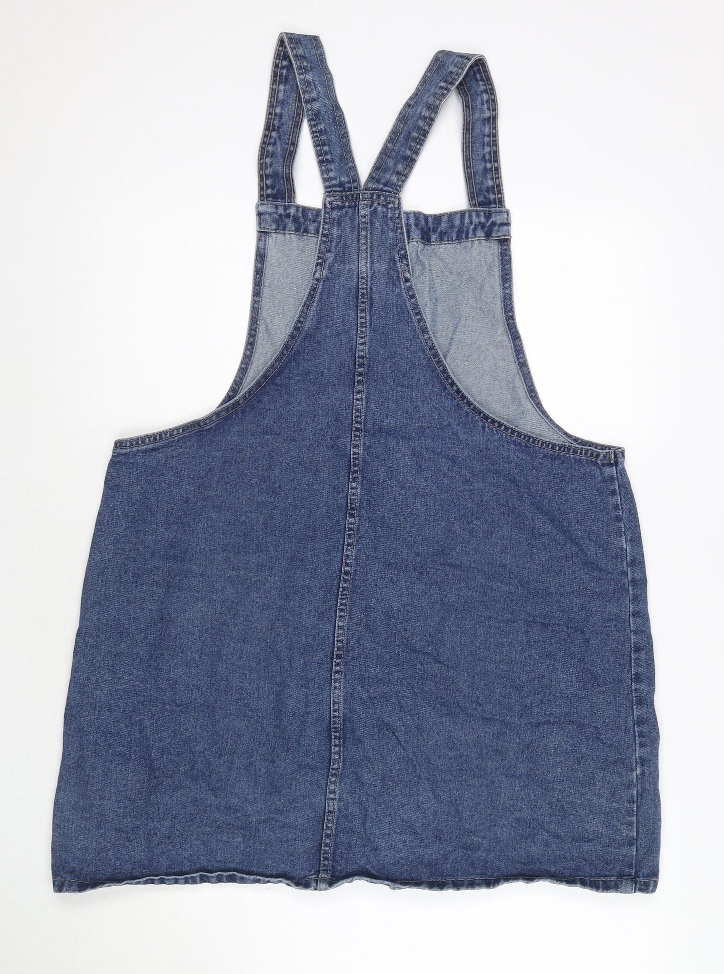 Denim & Co. Womens Blue Cotton Pinafore/Dungaree Dress Size 18 Square Neck Button