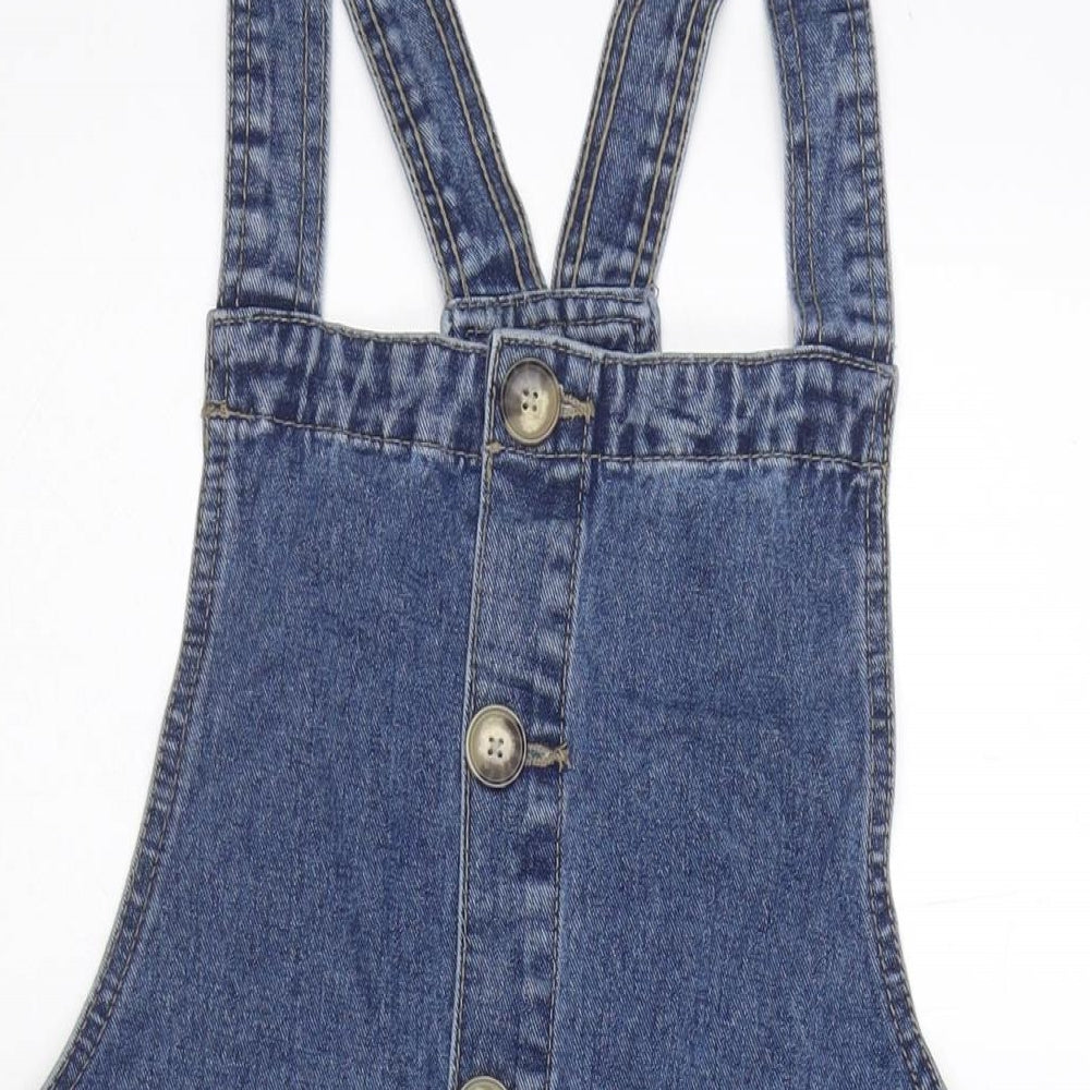 Denim & Co. Womens Blue Cotton Pinafore/Dungaree Dress Size 18 Square Neck Button