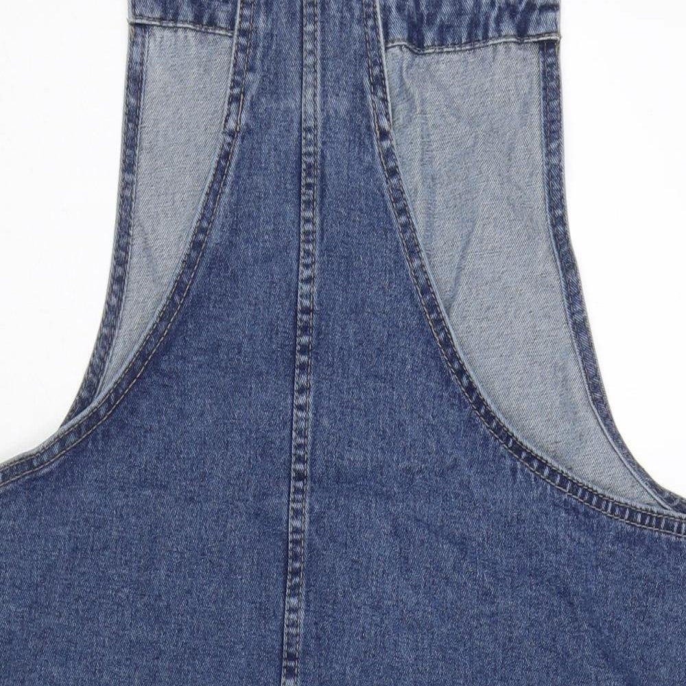 Denim & Co. Womens Blue Cotton Pinafore/Dungaree Dress Size 18 Square Neck Button