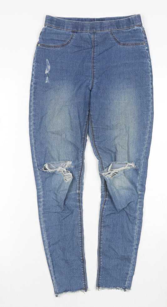 Candy Girls Blue Cotton Jegging Jeans Size 12 Years L23 in Regular Zip - Distressed