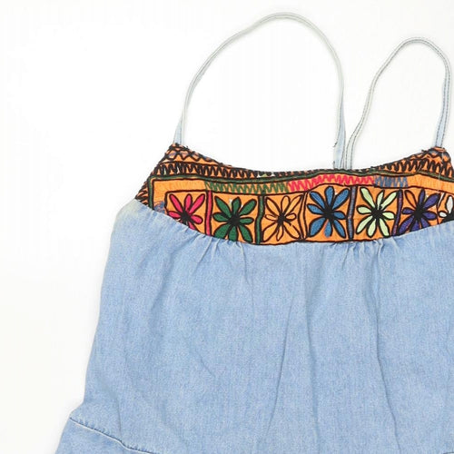 Tree Of Life Womens Blue Cotton Fit & Flare Size S Square Neck Tie - Size S/M Flowers