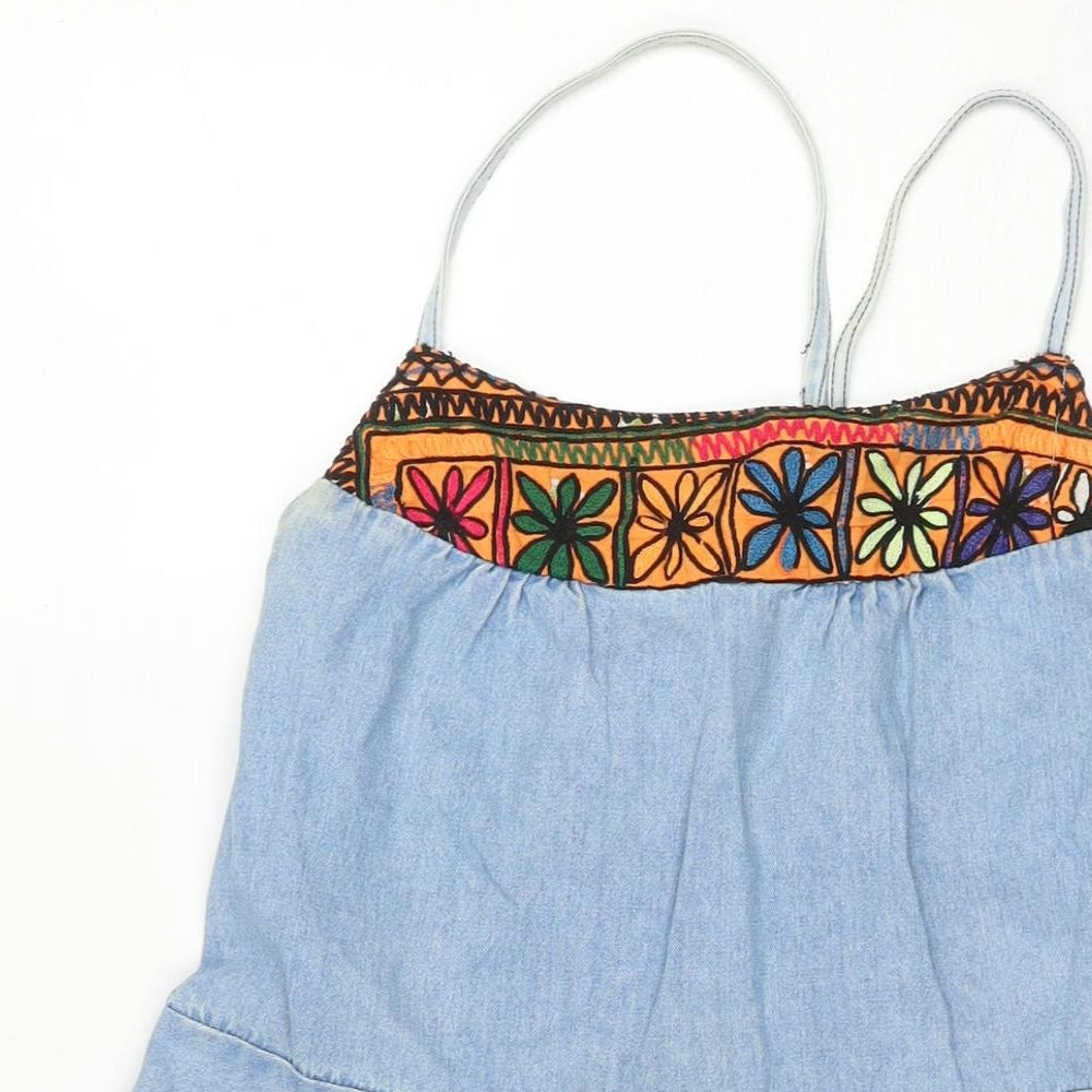Tree Of Life Womens Blue Cotton Fit & Flare Size S Square Neck Tie - Size S/M Flowers