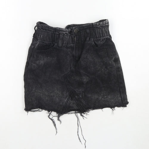 M&Co Girls Black Cotton Mini Skirt Size 10 Years Regular Zip