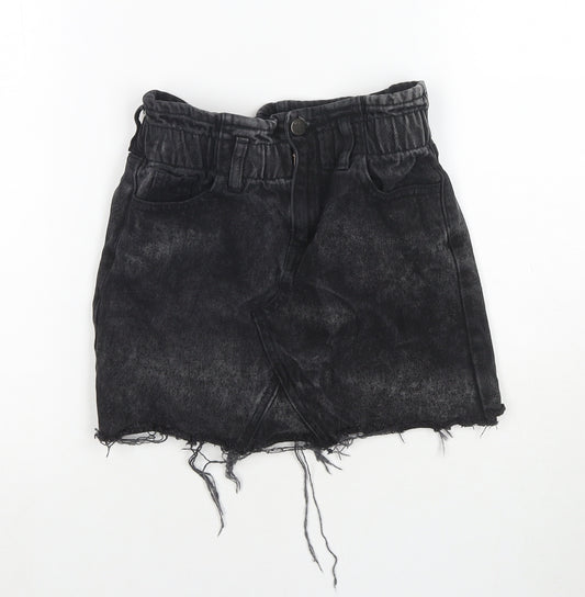 M&Co Girls Black Cotton Mini Skirt Size 10 Years Regular Zip