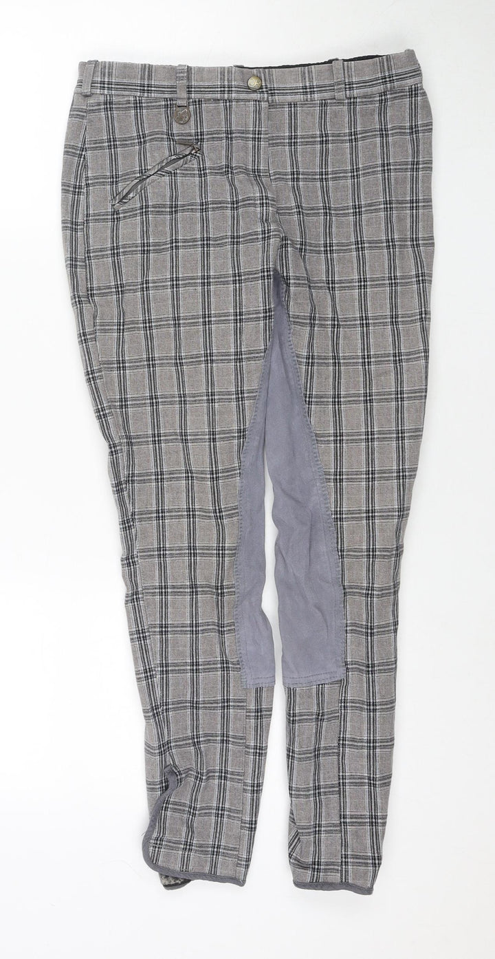 Derby Womens Grey Check Cotton Trousers Size 32 in L26 in Regular Zip