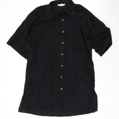 H&M Womens Black Linen Shirt Dress Size S Collared Button