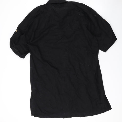 H&M Womens Black Linen Shirt Dress Size S Collared Button