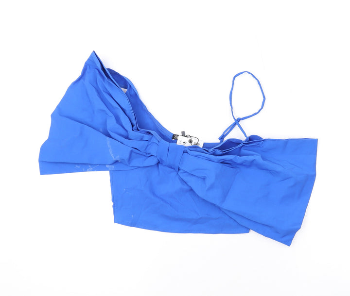 Zara Womens Blue Viscose Cropped Blouse Size M V-Neck