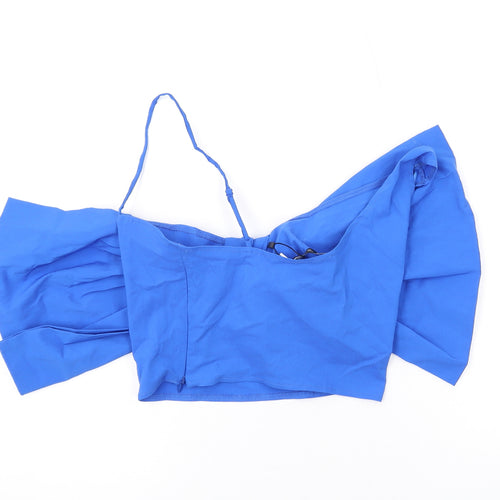Zara Womens Blue Viscose Cropped Blouse Size M V-Neck
