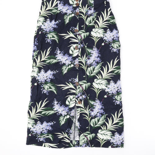 Oasis Womens Black Floral Viscose Straight & Pencil Skirt Size 8 Button