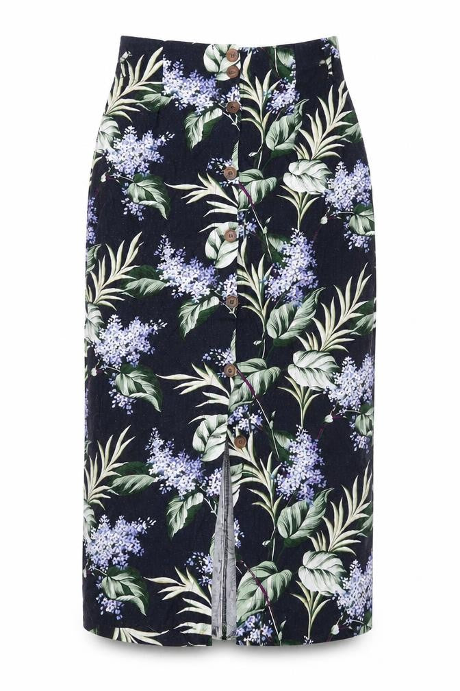 Oasis Womens Black Floral Viscose Straight & Pencil Skirt Size 8 Button