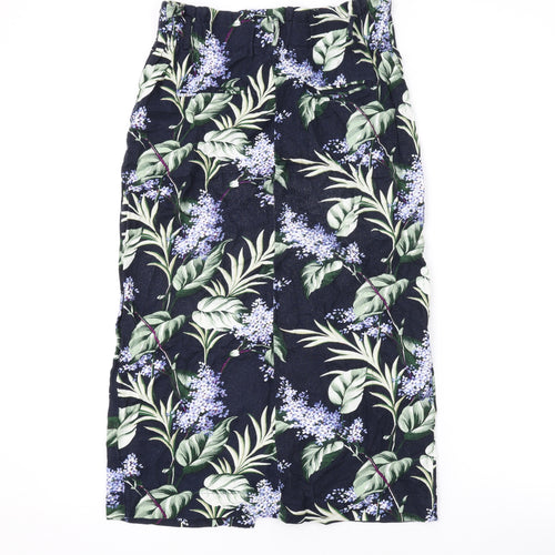 Oasis Womens Black Floral Viscose Straight & Pencil Skirt Size 8 Button