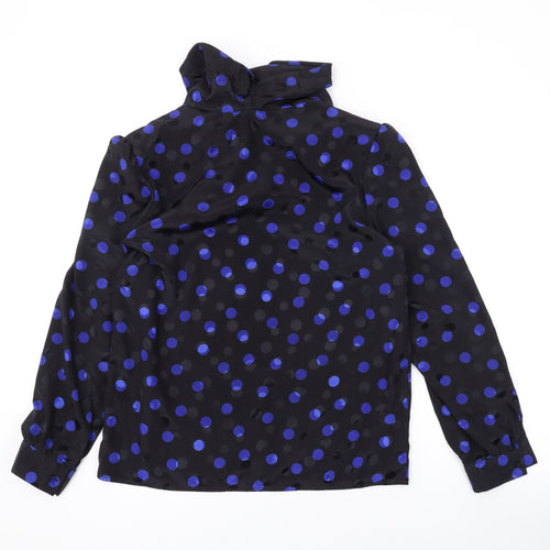 Marks and Spencer Womens Black Polka Dot Polyester Basic Blouse Size 10 Roll Neck