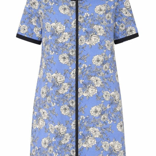 Besdel Womens Blue Floral Cotton T-Shirt Dress Size XL V-Neck Zip