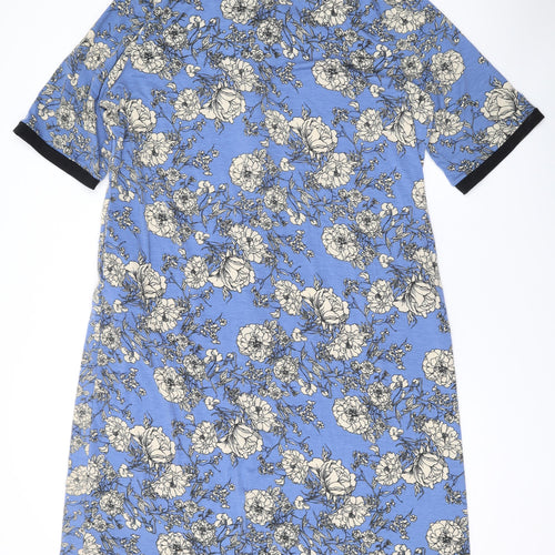 Besdel Womens Blue Floral Cotton T-Shirt Dress Size XL V-Neck Zip
