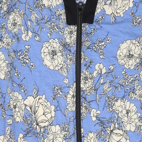 Besdel Womens Blue Floral Cotton T-Shirt Dress Size XL V-Neck Zip