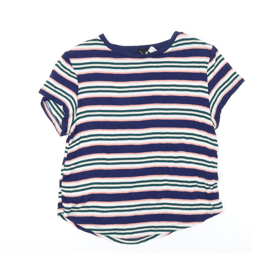 H&M Womens Blue Striped Viscose Basic T-Shirt Size XS Round Neck