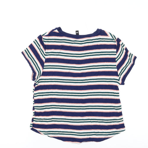 H&M Womens Blue Striped Viscose Basic T-Shirt Size XS Round Neck