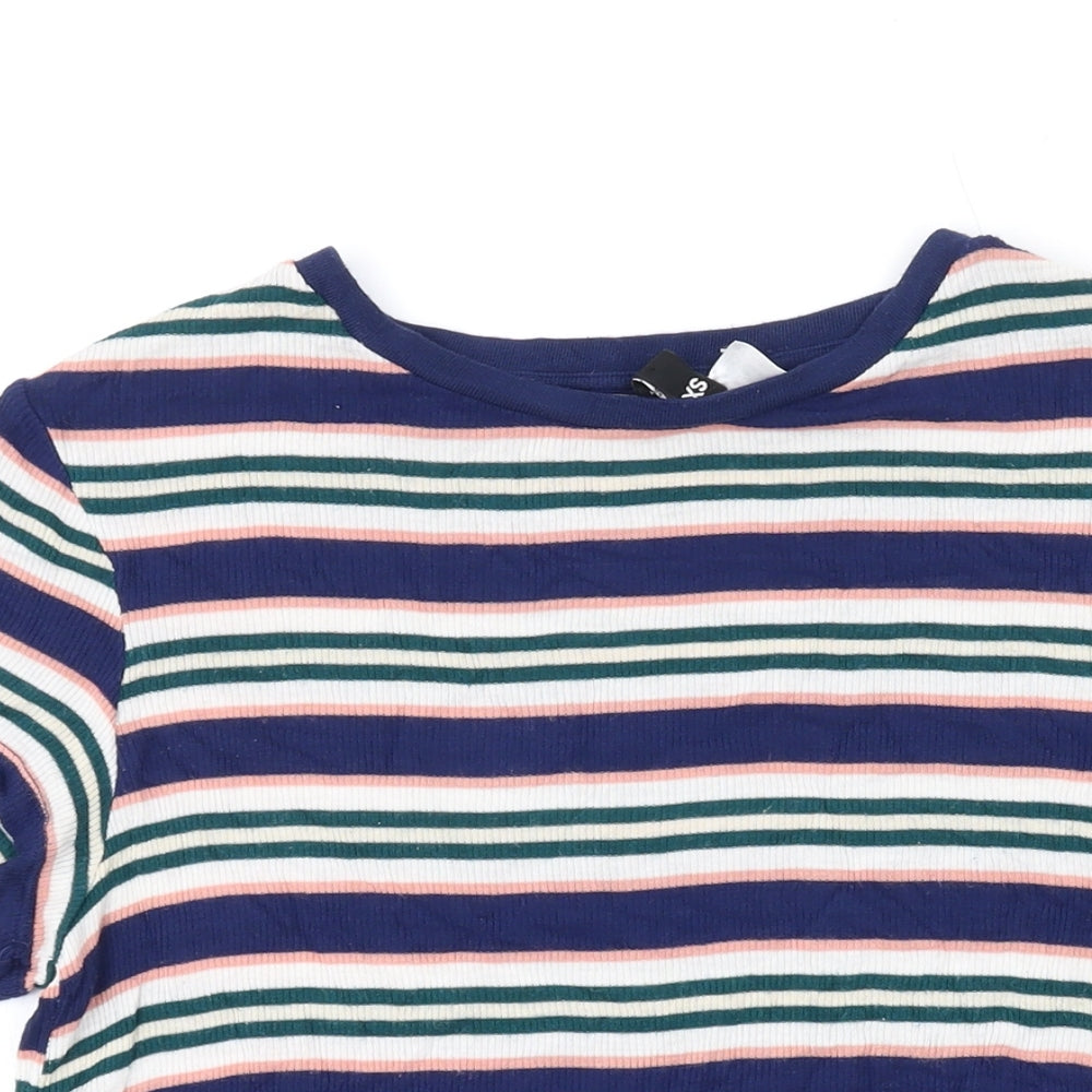 H&M Womens Blue Striped Viscose Basic T-Shirt Size XS Round Neck