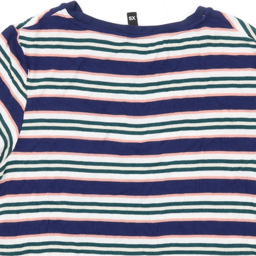 H&M Womens Blue Striped Viscose Basic T-Shirt Size XS Round Neck