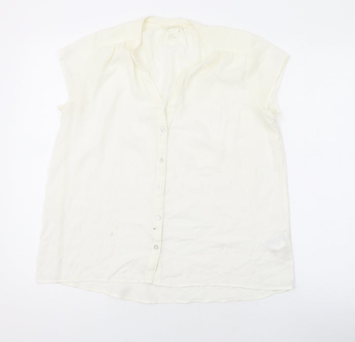 H&M Womens White Polyester Basic Blouse Size 6 V-Neck
