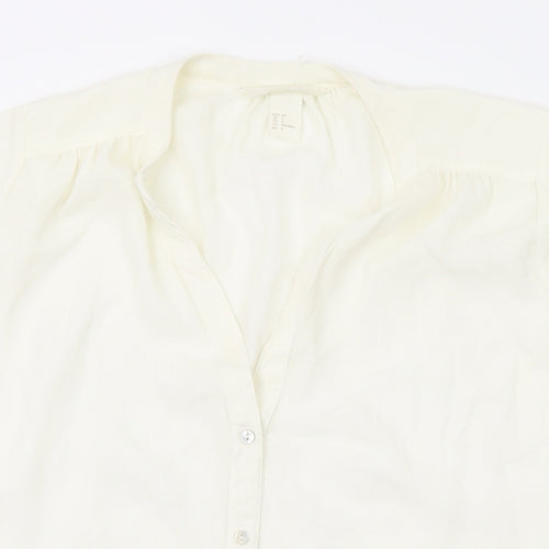 H&M Womens White Polyester Basic Blouse Size 6 V-Neck