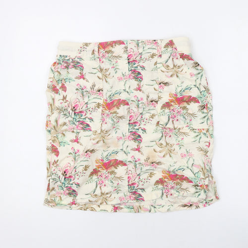 Marks and Spencer Womens Beige Floral Linen Mini Skirt Size 10