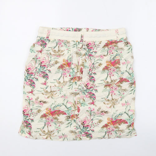 Marks and Spencer Womens Beige Floral Linen Mini Skirt Size 10