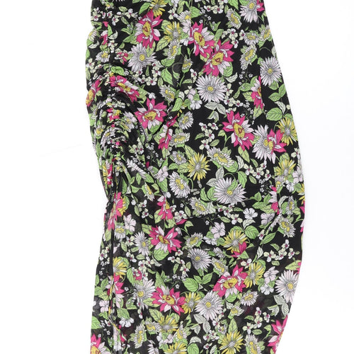 No Comment Womens Black Floral Polyester Bodycon Size M V-Neck Pullover