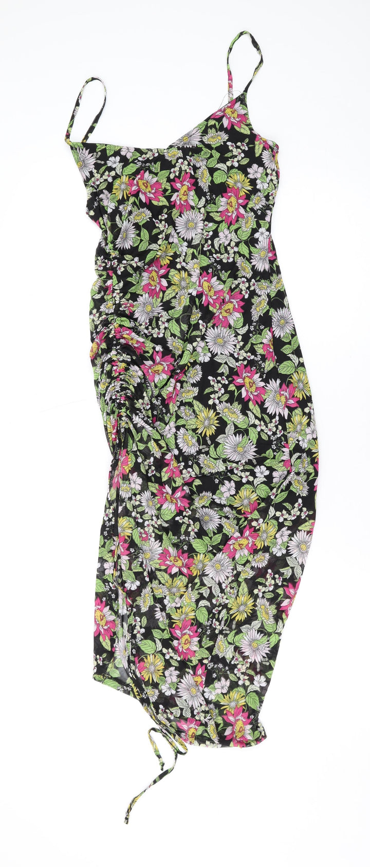 No Comment Womens Black Floral Polyester Bodycon Size M V-Neck Pullover