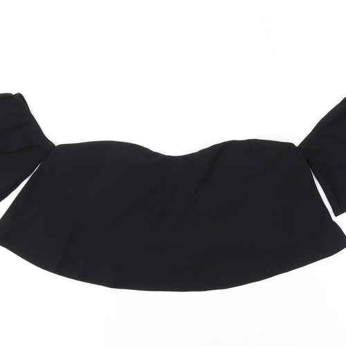 PRETTYLITTLETHING Womens Black Polyester Cropped Blouse Size 12 Off the Shoulder