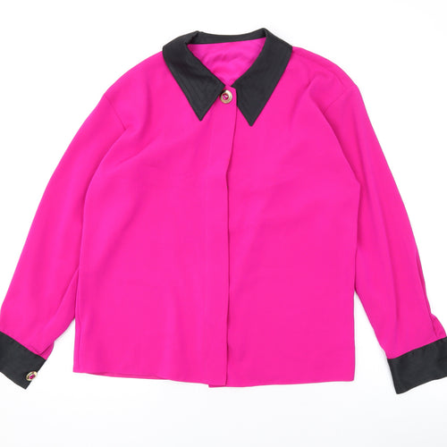 Marks and Spencer Womens Pink Polyester Basic Button-Up Size 10 Collared