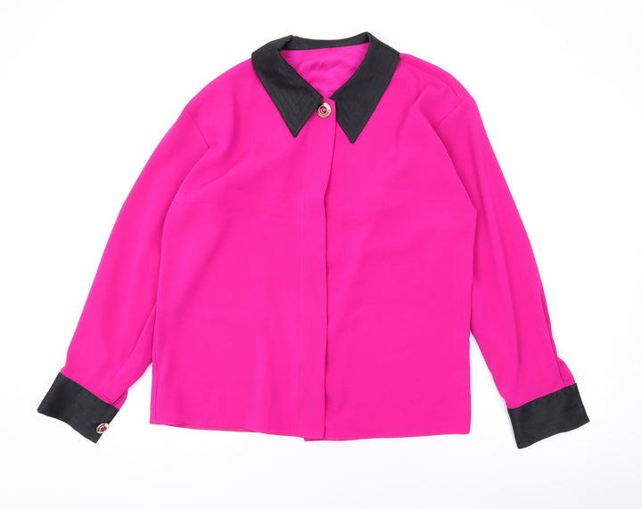 Marks and Spencer Womens Pink Polyester Basic Button-Up Size 10 Collared