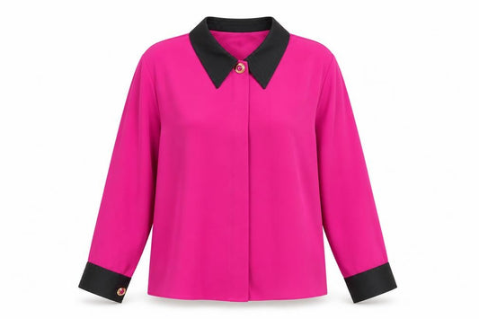 Front view of Marks & Spencer women’s pink polyester basic button-up, size UK 10, collared