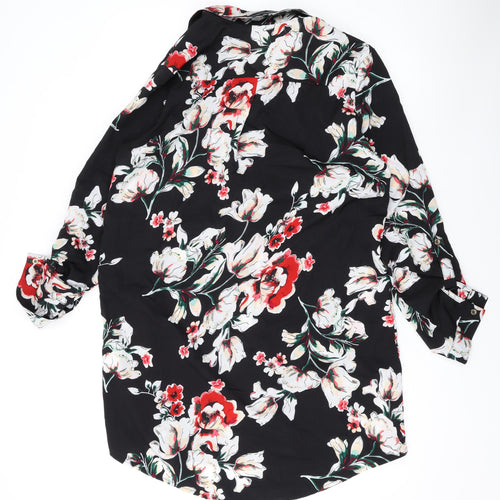 Boohoo Womens Black Floral Polyester Shirt Dress Size 12 Collared Button