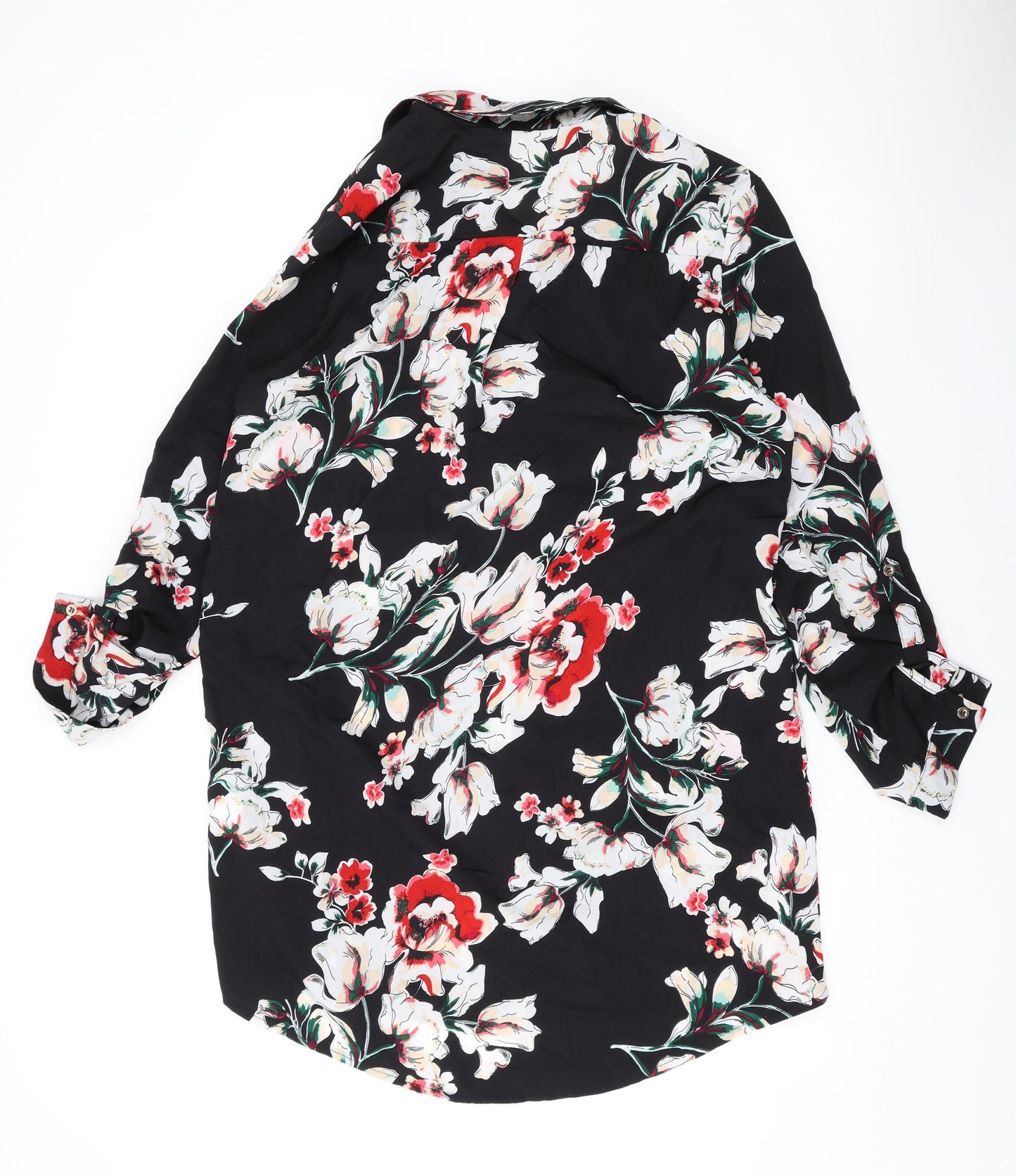 Boohoo Womens Black Floral Polyester Shirt Dress Size 12 Collared Button