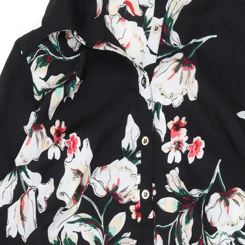 Boohoo Womens Black Floral Polyester Shirt Dress Size 12 Collared Button