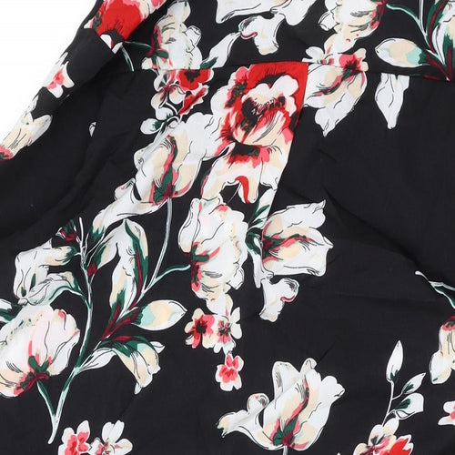 Boohoo Womens Black Floral Polyester Shirt Dress Size 12 Collared Button