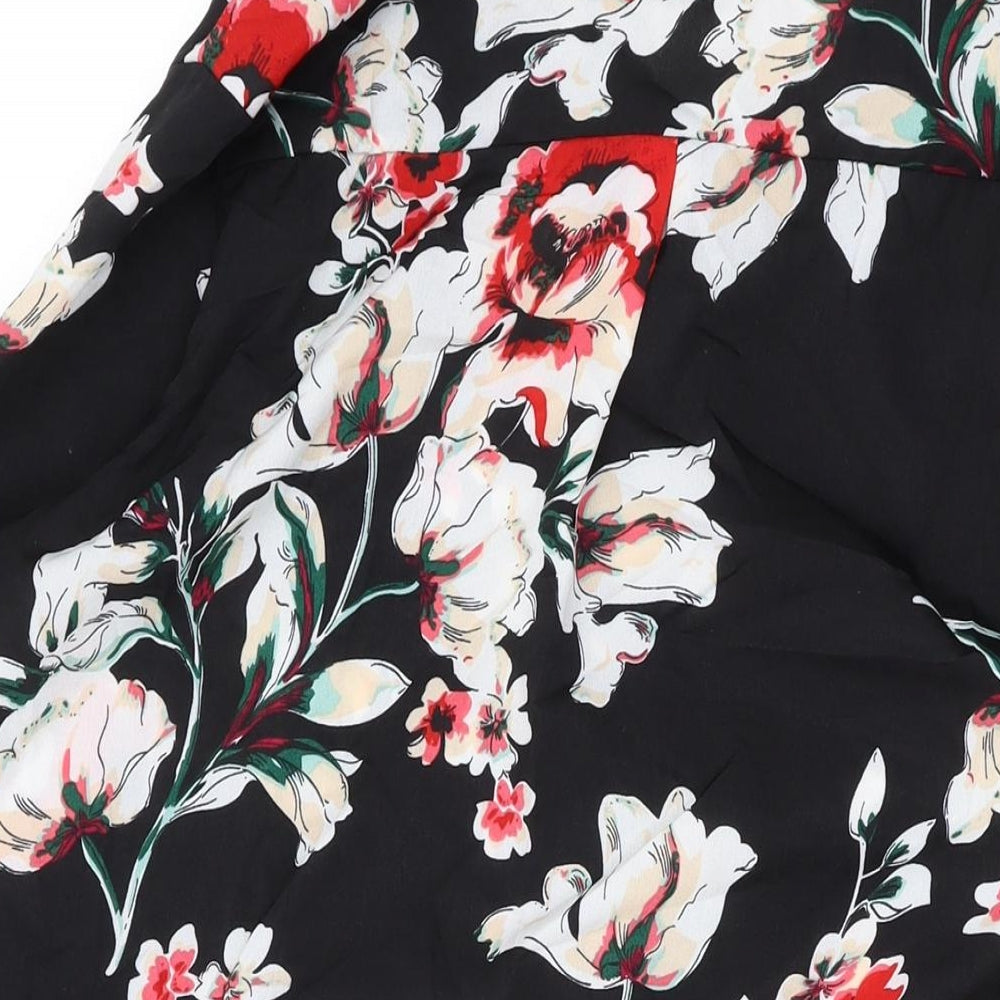 Boohoo Womens Black Floral Polyester Shirt Dress Size 12 Collared Button