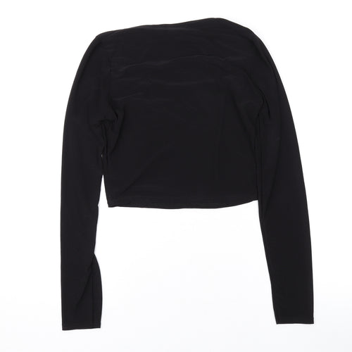 PRETTYLITTLETHING Womens Black Polyester Cropped Blouse Size 8 Round Neck